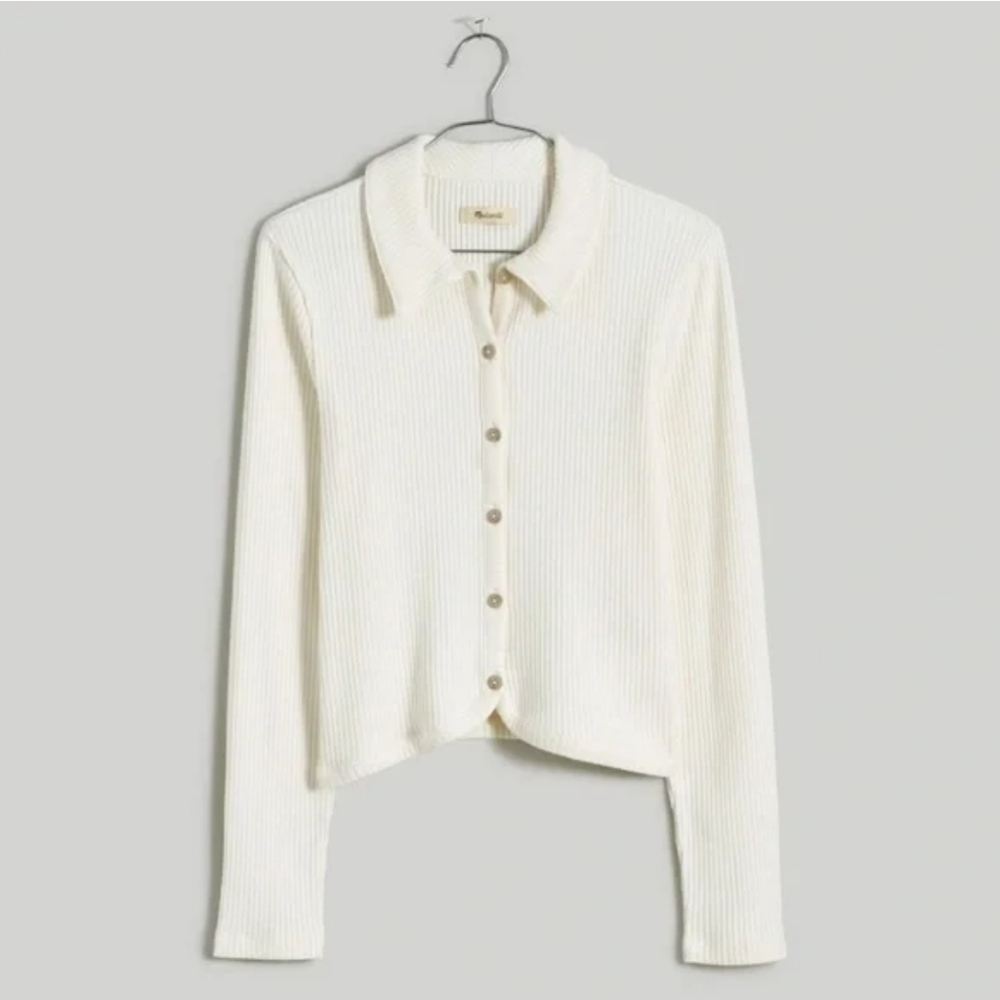 Madewell Cream Ribbed Collar Cardigan